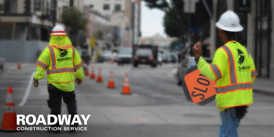 roadway construction traffic control flaggers
